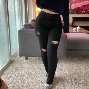 Hollister - High Waist, super skinny, black ripped jeans, size 3 short